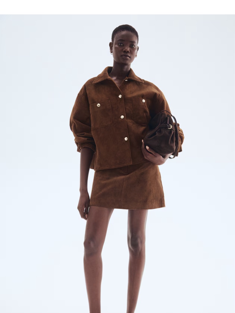 Brown Corduroy Jacket & Mini Skirt Set